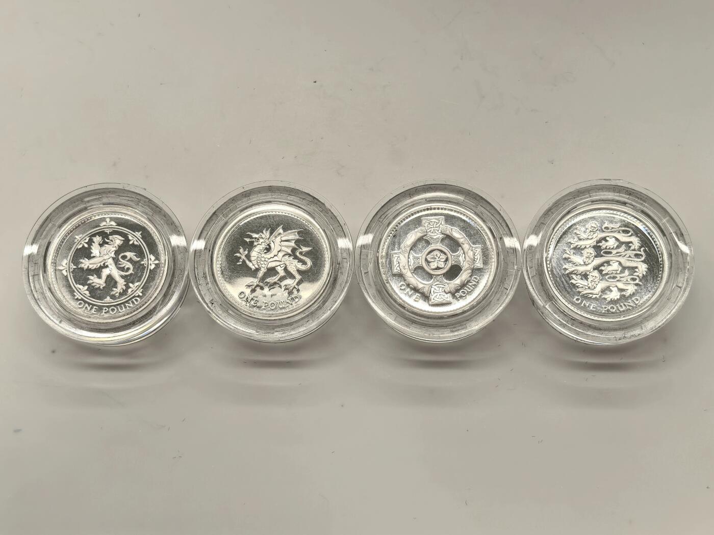 博洋堂世界钱币拍卖第146期（全场包邮） 英国1994-97年1镑精制银币4枚套装原盒证书