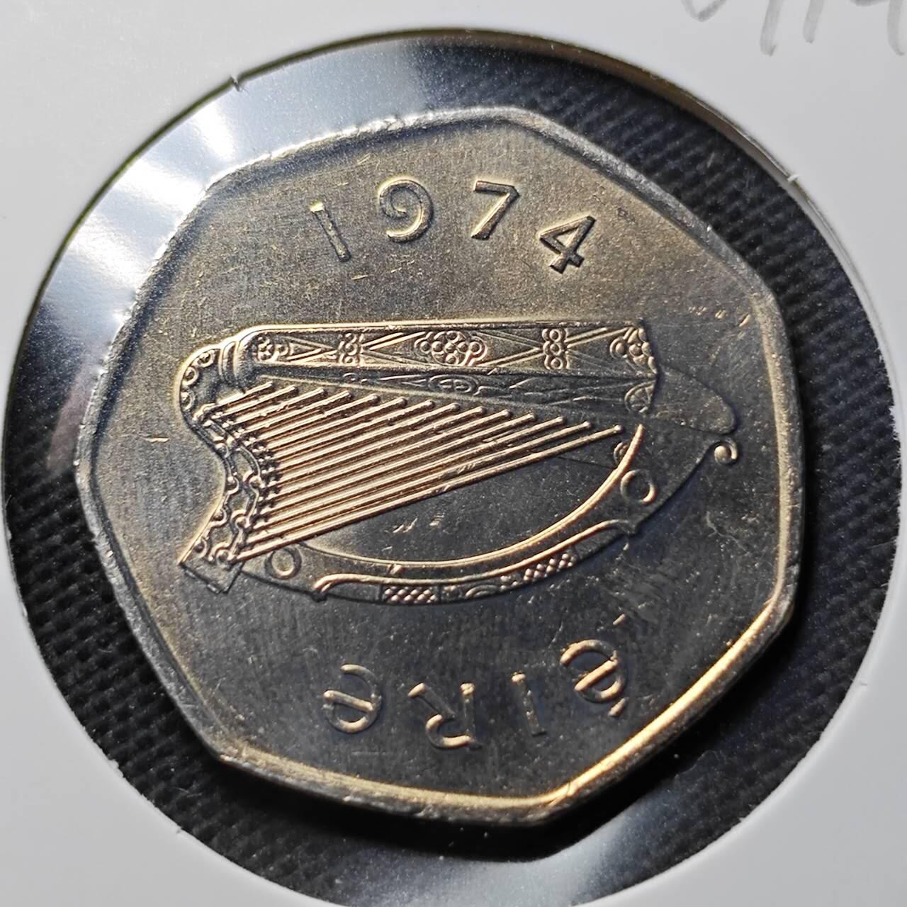 KK钱币收藏小铺  第369场  2月预留时间 周末发货  1974爱尔兰50便士