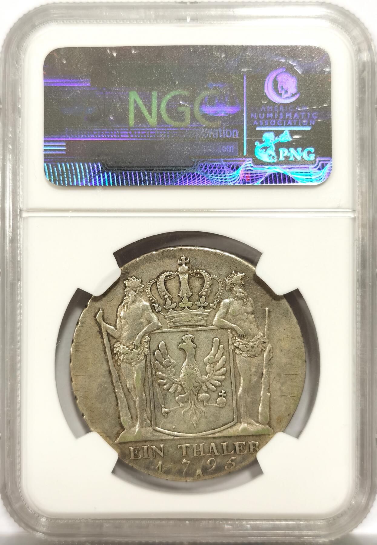 博洋堂世界钱币拍卖第146期（全场包邮） NGC XF 德国普鲁士1795年腓特烈·威廉大帝野人护盾1泰勒银币，老盒严评