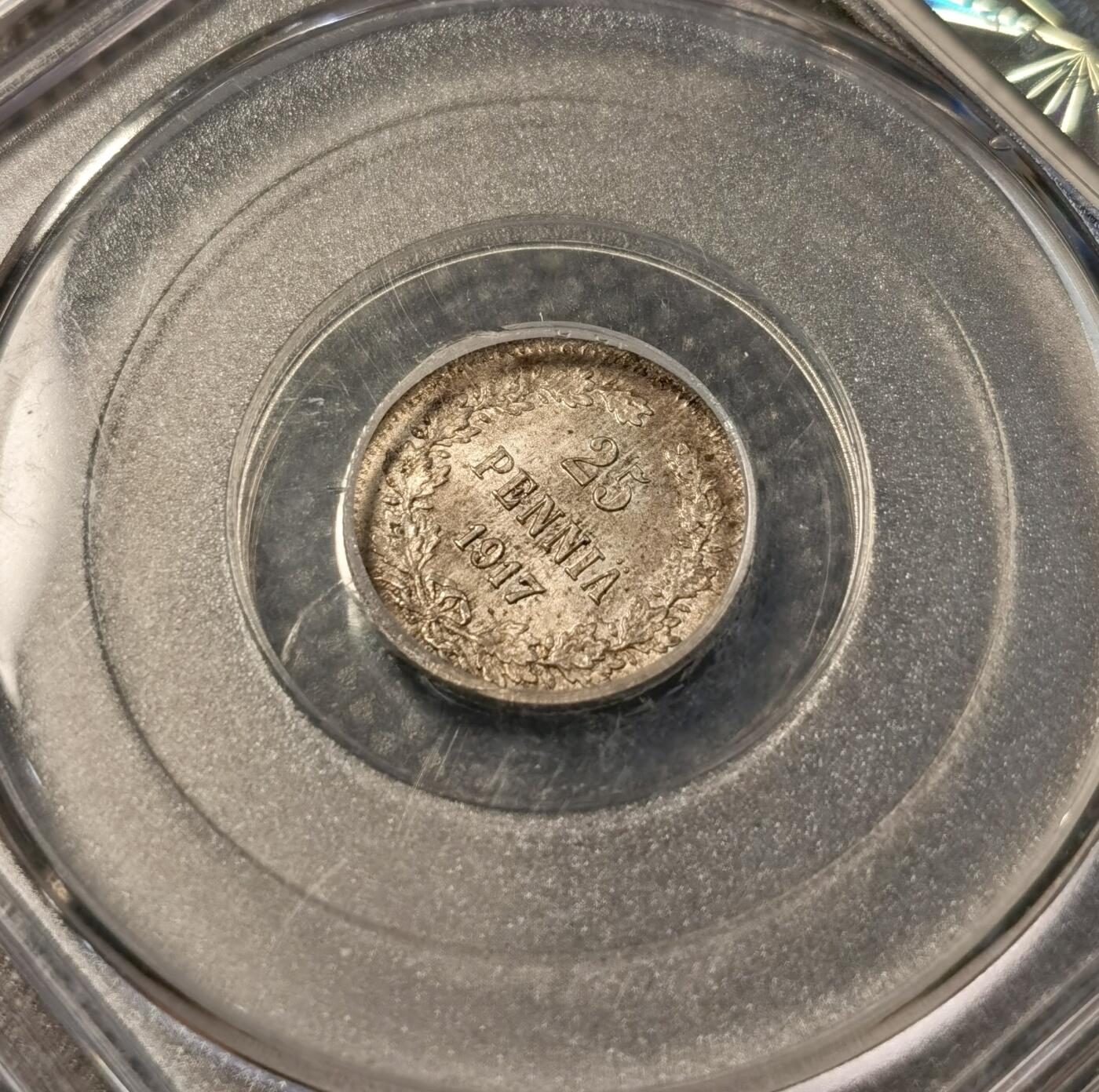 甄臻铺-世界币章拍卖（第39期）送拍享返佣金等优惠多多 公博-MS66 俄属芬兰1917年25芬尼银币 高分好品