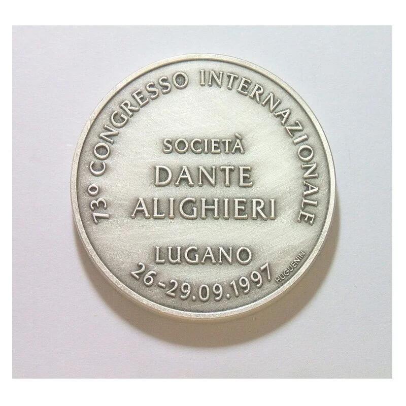 【原盒】意大利1997年 大文豪但丁高浮雕精制大镀银章 带原盒 40MM