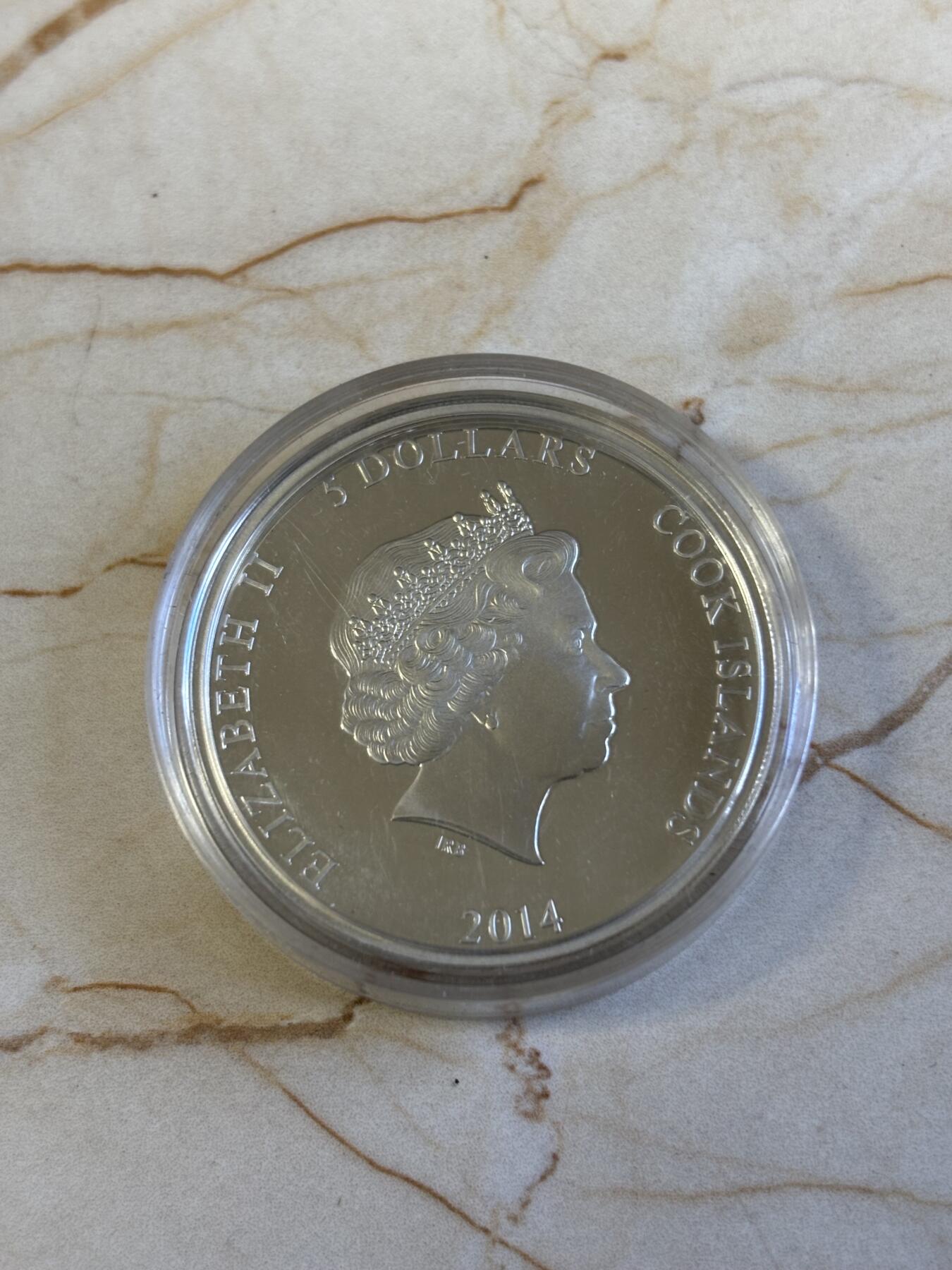 第181期拍卖 库克2014年美国科罗拉多大峡谷镶嵌石片彩色精制纪念银币，925银，20克，有氧化