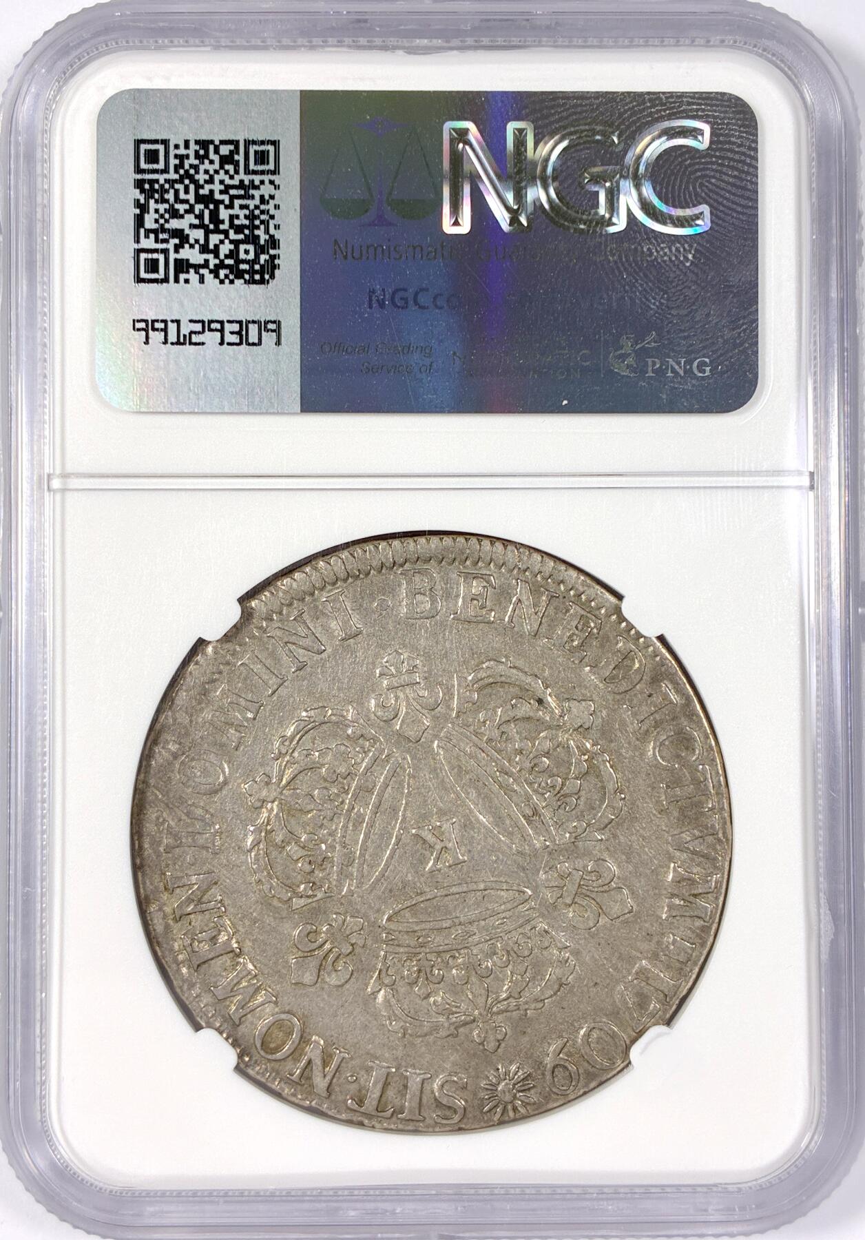 【雨安】【世界币章114期】2025-11-15 周六 19:30 保真 8秒倒数自动落锤 高效拍卖 [评级法国] France 法国 1埃居 KM#0386 DAV-1324 (1709-1715) 路易十四 三皇冠 1709年 NGC-XF40