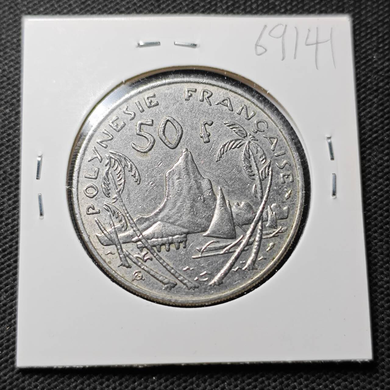 KK钱币收藏小铺  第369场  2月预留时间 周末发货  法属波利尼西亚50法郎