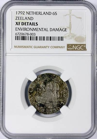【雨安】【世界币章114期】2025-11-15 周六 19:30 保真 8秒倒数自动落锤 高效拍卖 - [评级欧洲] Netherlands 荷兰 共和国 泽兰省 6Stuiver 帆船 1792年 NGC-XF