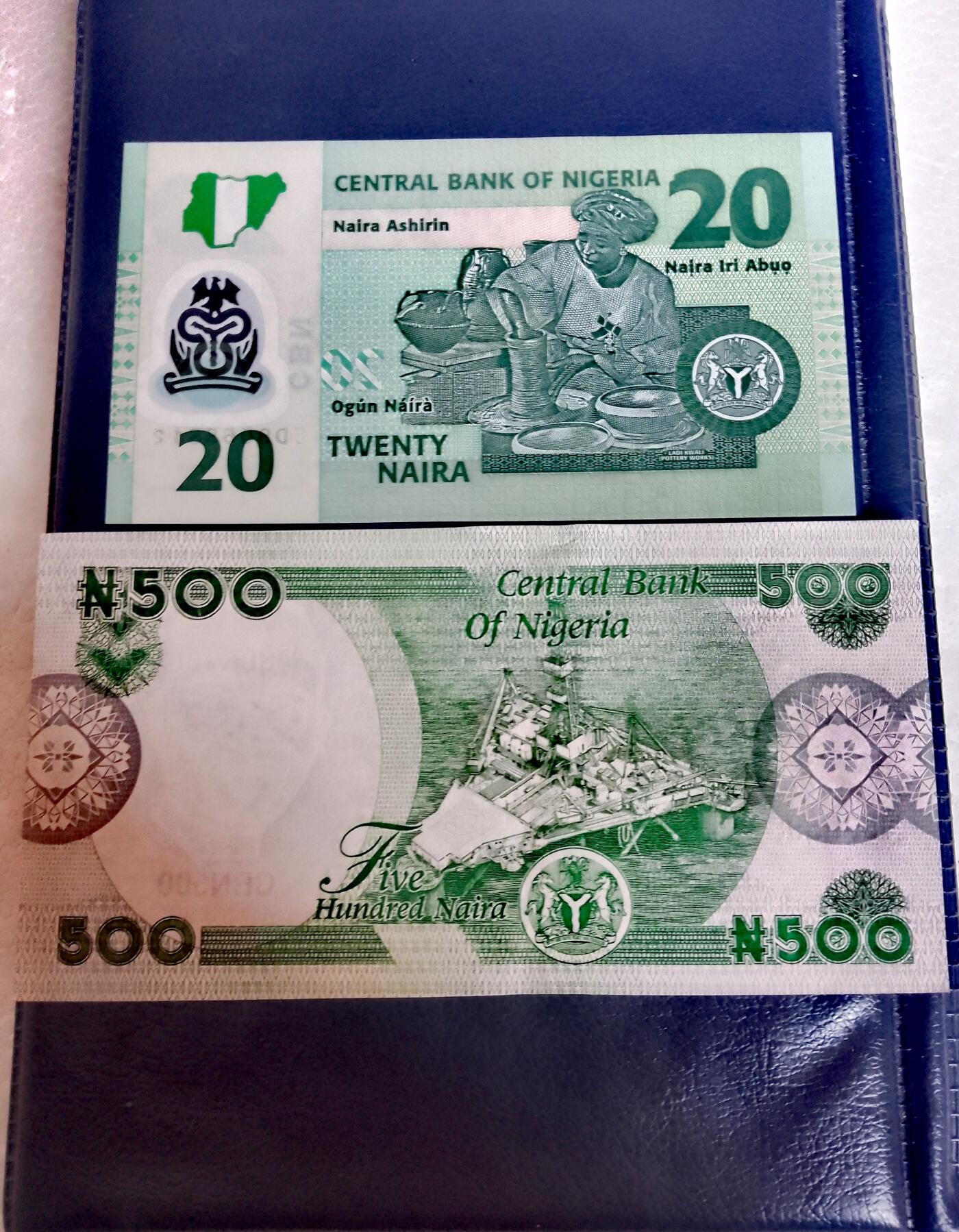全新尼日利亚2018、2023年20、500奈拉靓品纸币2枚一对
