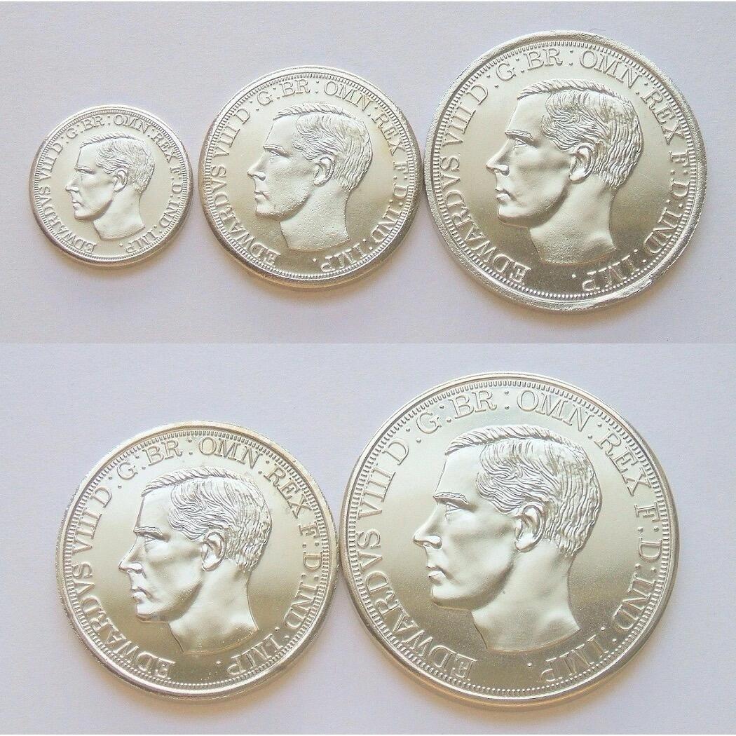 【样币】5枚套 英国3便士-1克朗 爱德华八世屠龙马剑等 高浮雕精制镀银样币