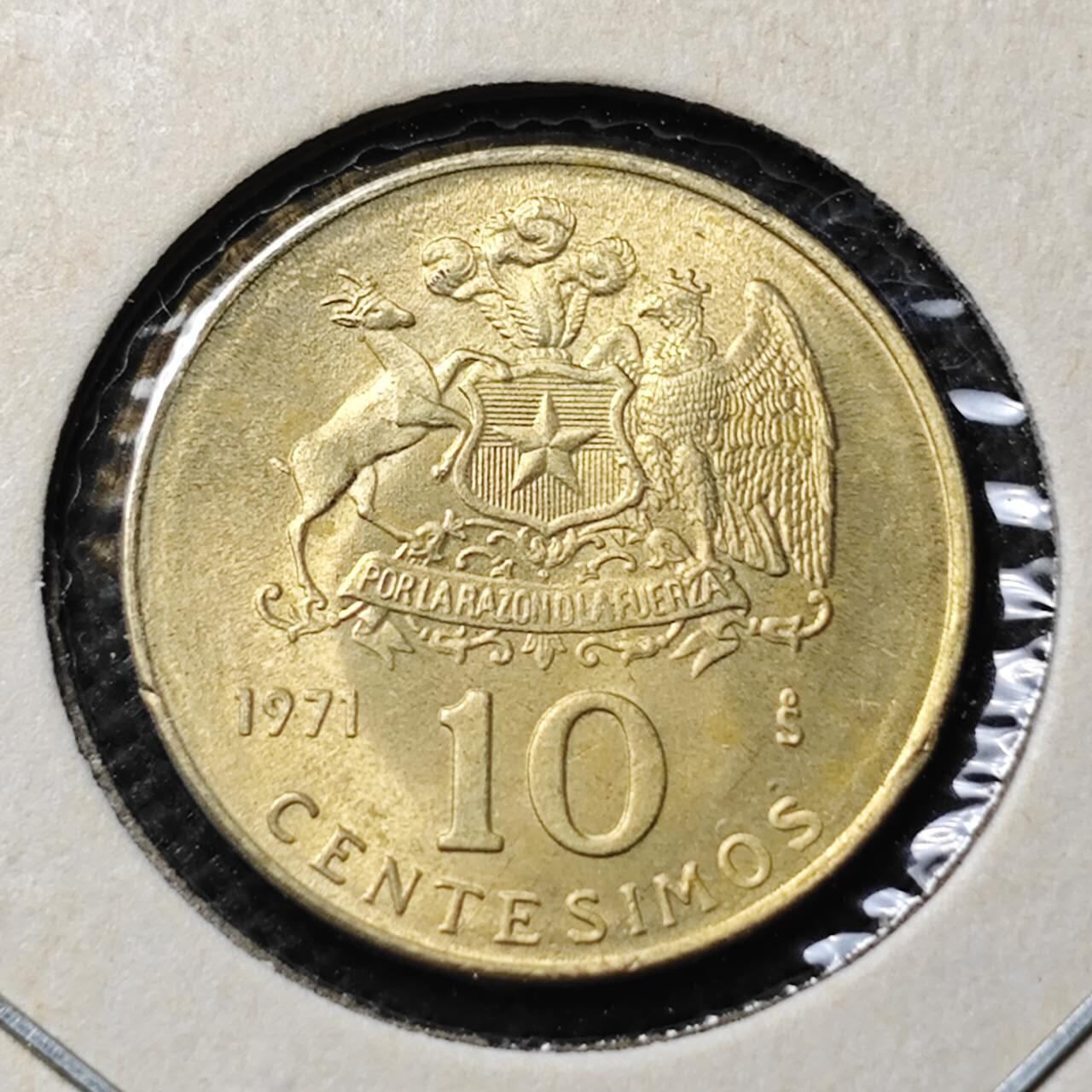 KK钱币收藏小铺  第369场  2月预留时间 周末发货  1971智利10分铜币 好品