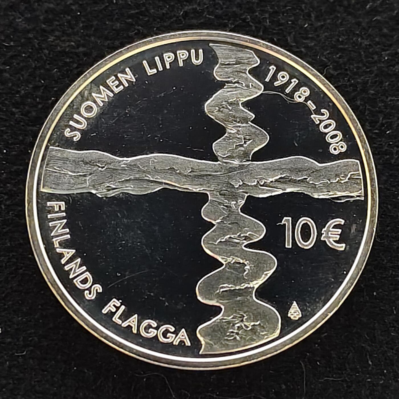 【全场包邮】纯粹捡漏拍477场（免费代拍第14场）调整中 芬兰2008年10欧元芬兰国旗90周年彩色精制纪念银币