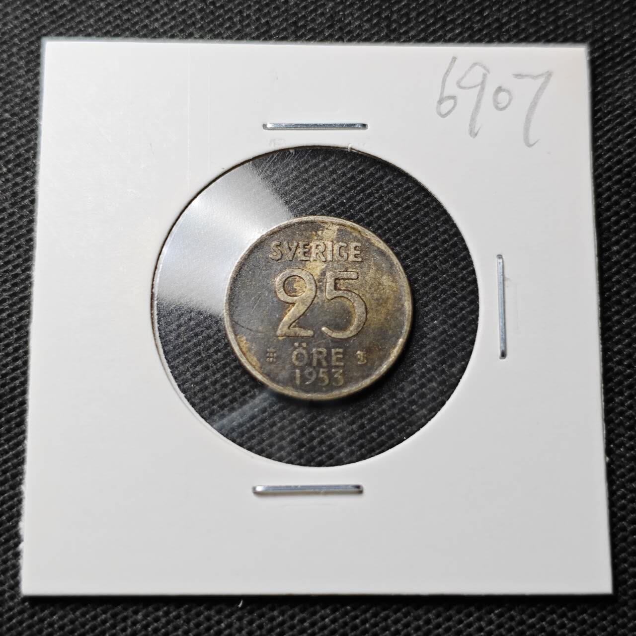 KK钱币收藏小铺  第369场  2月预留时间 周末发货  1953瑞典25欧尔银币