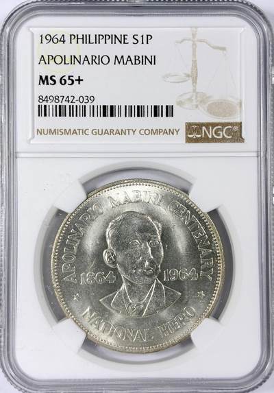 【雨安】【世界币章114期】2025-11-15 周六 19:30 保真 8秒倒数自动落锤 高效拍卖 - [评级亚洲] Philippines 菲律宾 1比索 1964年 NGC-MS65+
