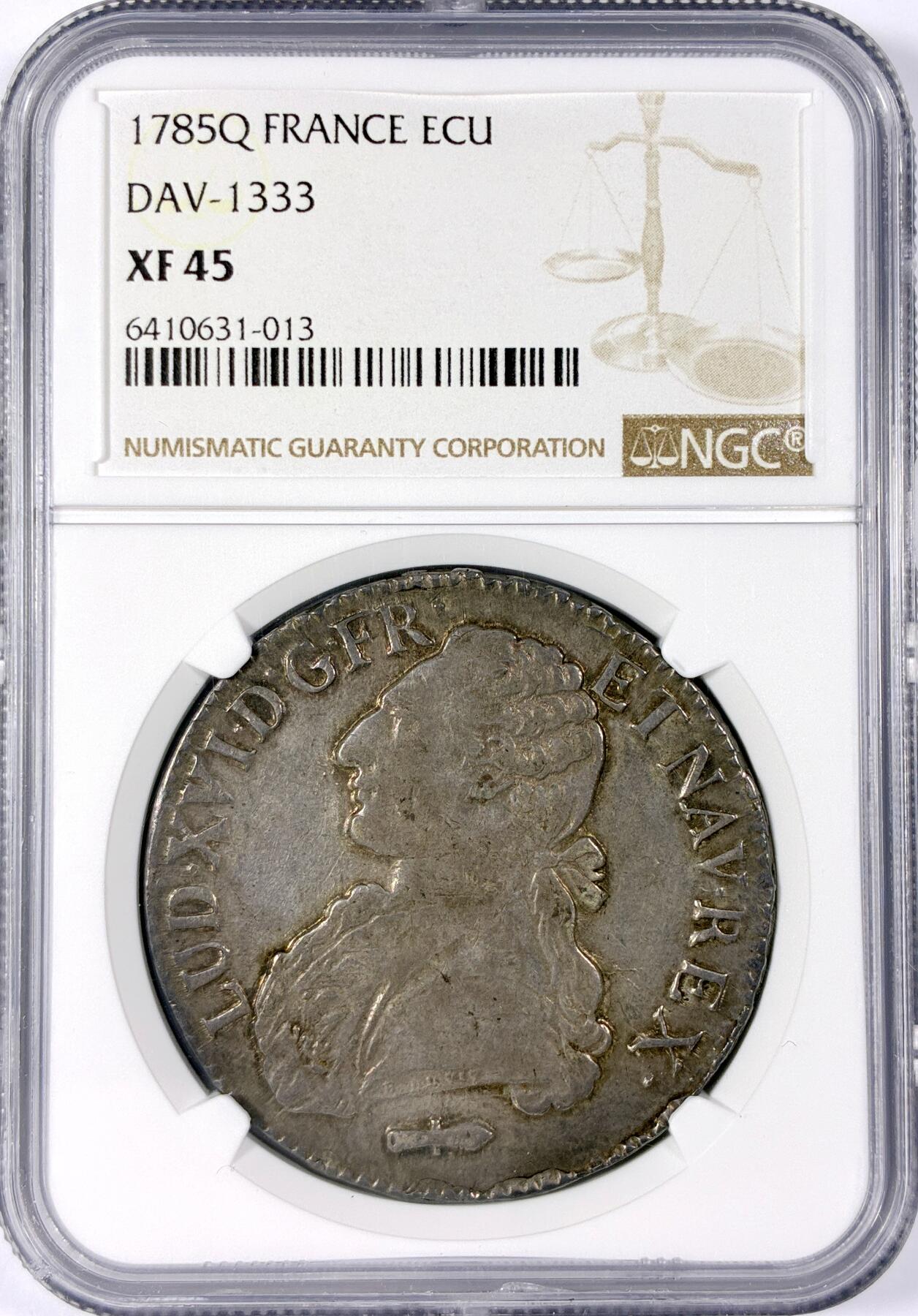 【雨安】【世界币章114期】2025-11-15 周六 19:30 保真 8秒倒数自动落锤 高效拍卖 [评级法国] France 法国 1埃居 KM#0564 DAV-1333 路易十六 1785年 NGC-XF45