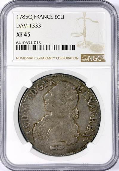 【雨安】【世界币章114期】2025-11-15 周六 19:30 保真 8秒倒数自动落锤 高效拍卖 - [评级法国] France 法国 1埃居 KM#0564 DAV-1333 路易十六 1785年 NGC-XF45