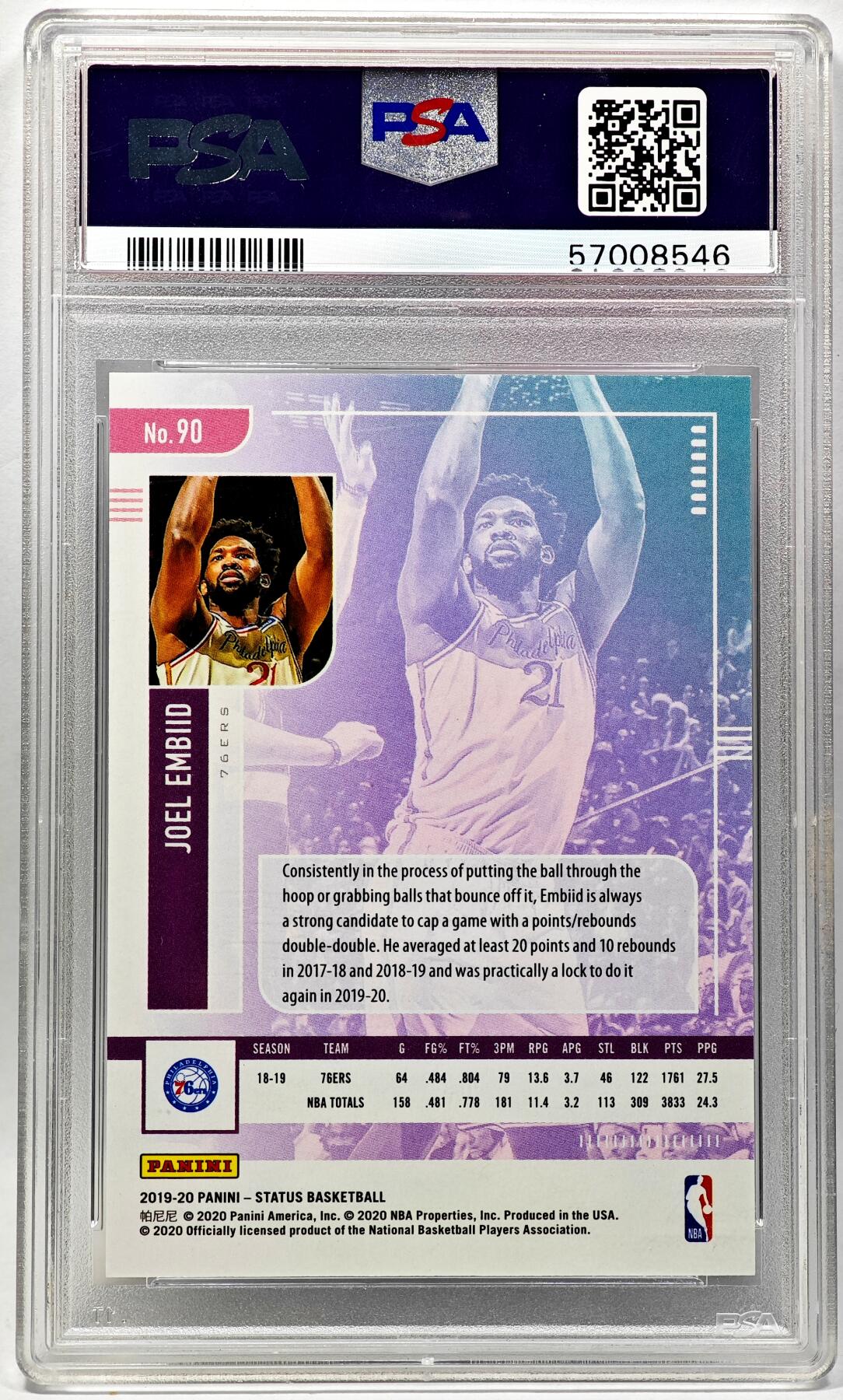 白泽拍卖卡牌手绘专场第28期（细雨生寒、寻梅闻香） 2019 PANNI 篮球球星卡 JOEL EMBIID 白钻 082/125 彩闪 PSA评级 GEM MT 10