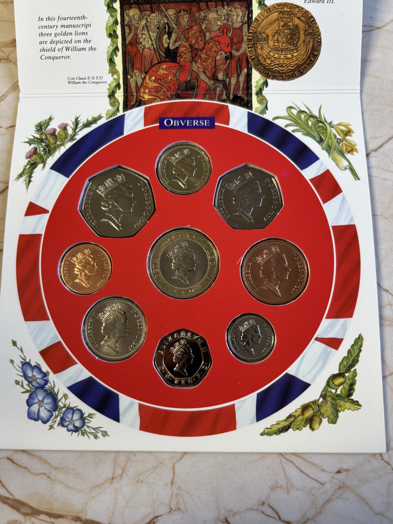 第181期拍卖 皇家造币厂卡册 英国1997年硬币9枚套币 1便士-2镑纪念币UNC一套