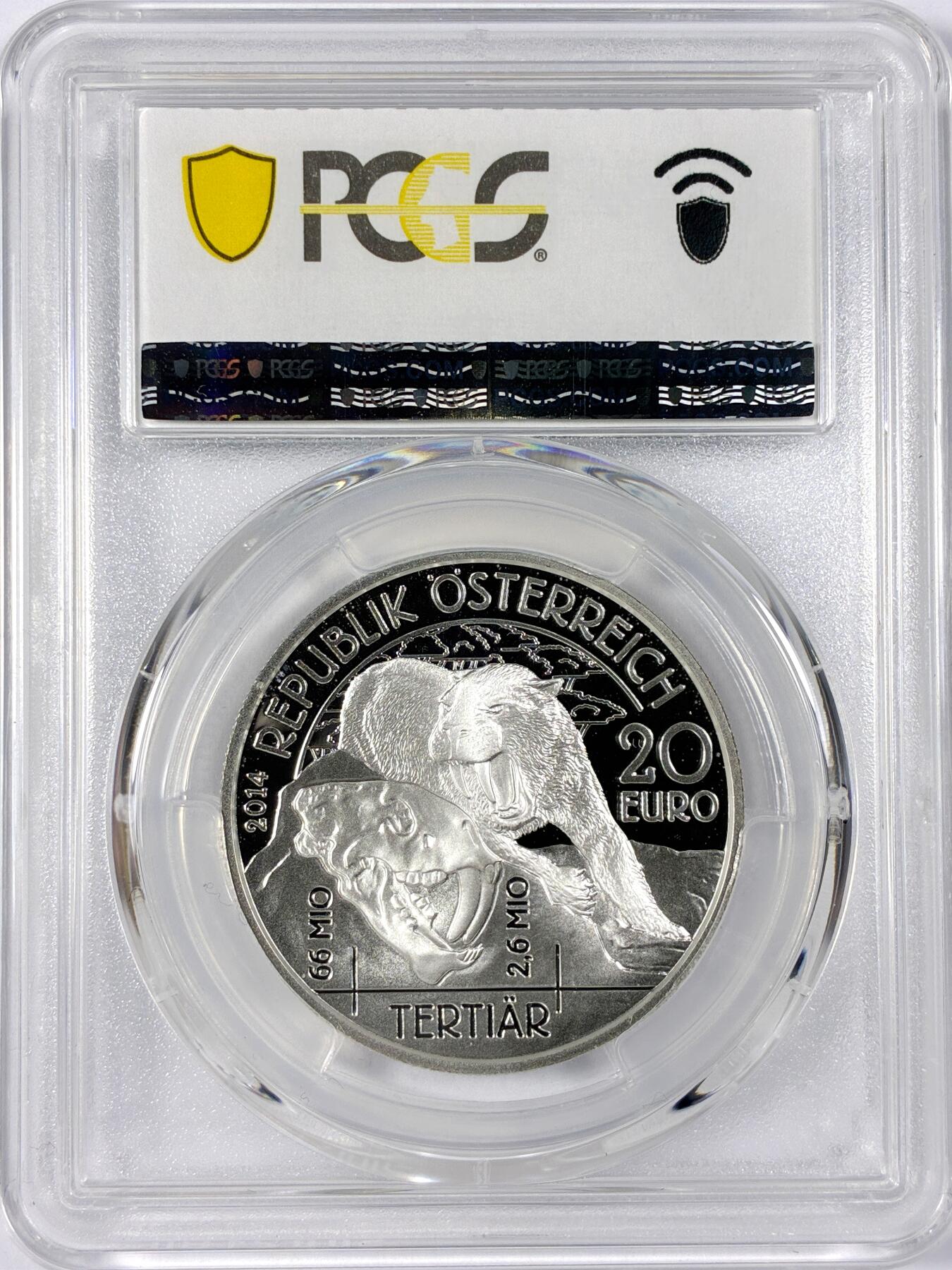 【雨安】【世界币章114期】2025-11-15 周六 19:30 保真 8秒倒数自动落锤 高效拍卖 [评级现代] Austria 奥地利 20欧元 2014年 第三纪新生代 PCGS-PR70DCAM