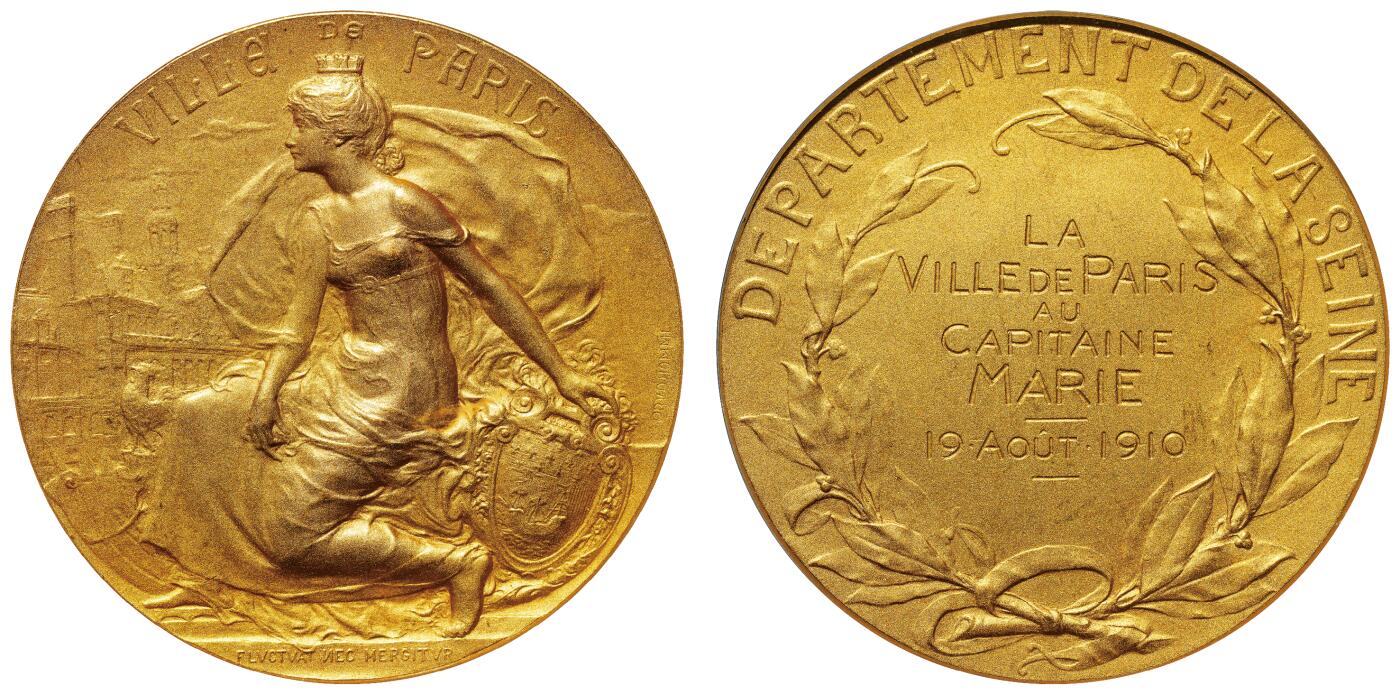 中新泰星2025年秋拍 钱币纪念章专场 1910年法国巴黎城市金质大型纪念章一枚