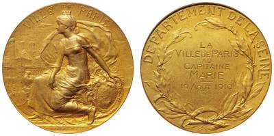 中新泰星2025年秋拍 钱币纪念章专场 - 1910年法国巴黎城市金质大型纪念章一枚