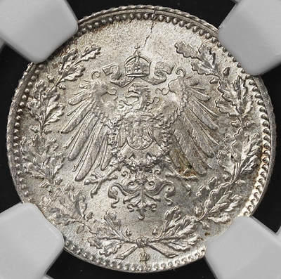 修遠堂世界钱币第九十三期 - NGC MS67 1916年德国1/2马克银币 D厂铭