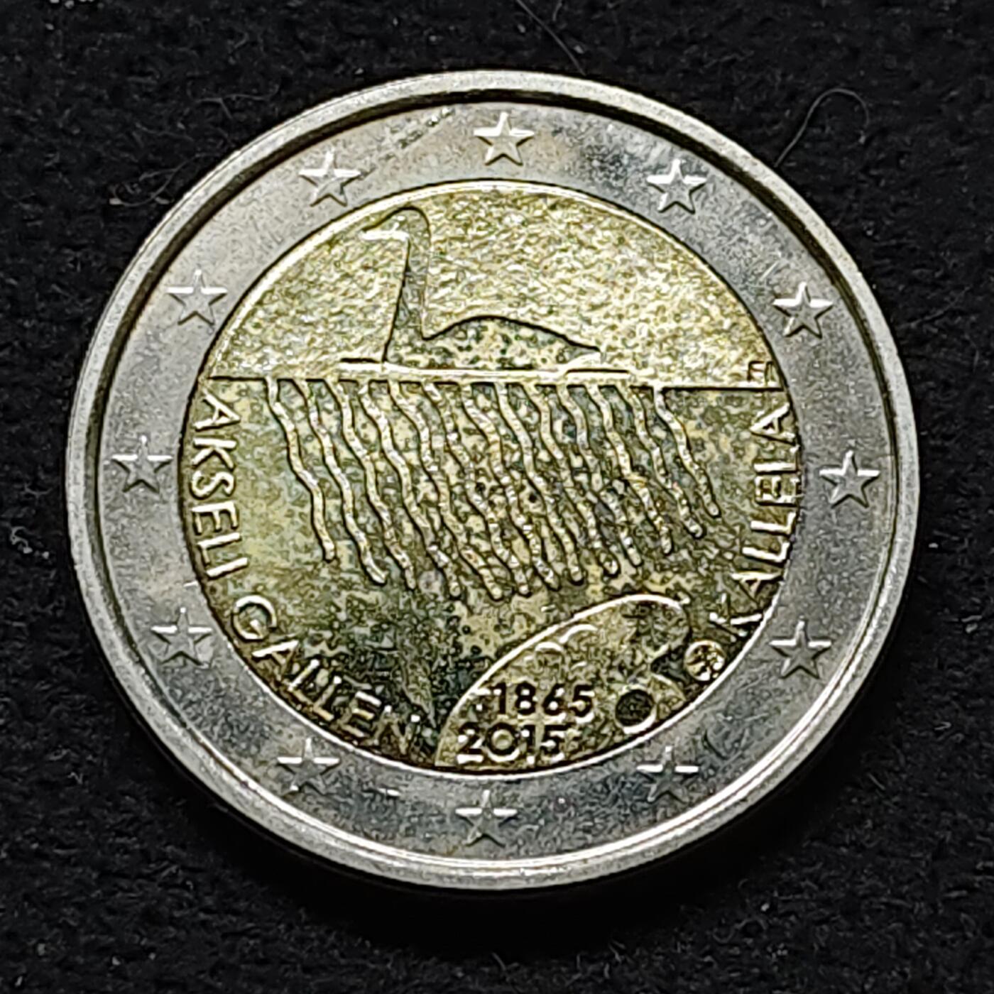 【全场包邮】纯粹捡漏拍476场（免费代拍第13场）调整中 芬兰2015年2欧元艺术家阿克塞利·加伦·卡莱拉诞辰150周年双色纪念币