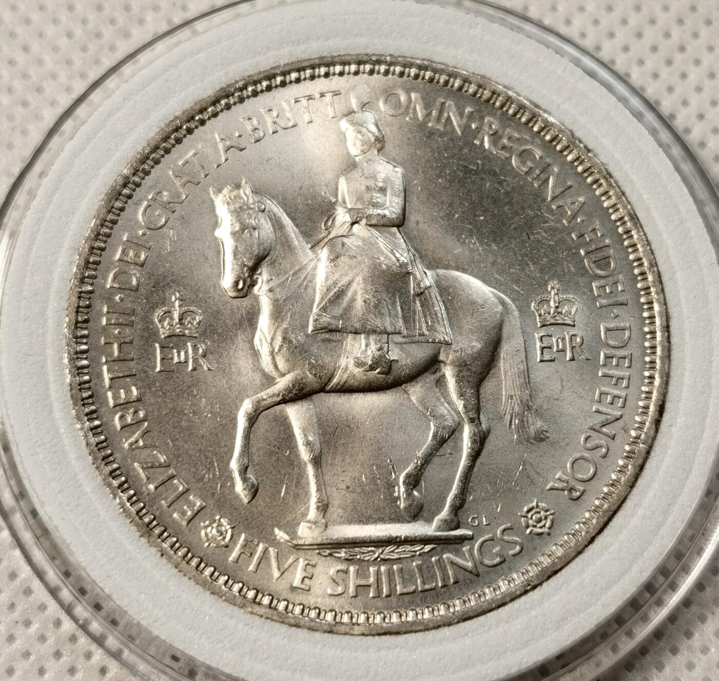 甄臻铺-世界币章拍卖（第39期）送拍享返佣金等优惠多多 英国伊丽莎白二世登基5先令 大镍币 1953  38.6mm 3.3mm 28.3g