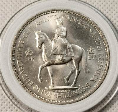 甄臻铺-世界币章拍卖（第39期）送拍享返佣金等优惠多多 - 英国伊丽莎白二世登基5先令 大镍币 1953  38.6mm 3.3mm 28.3g