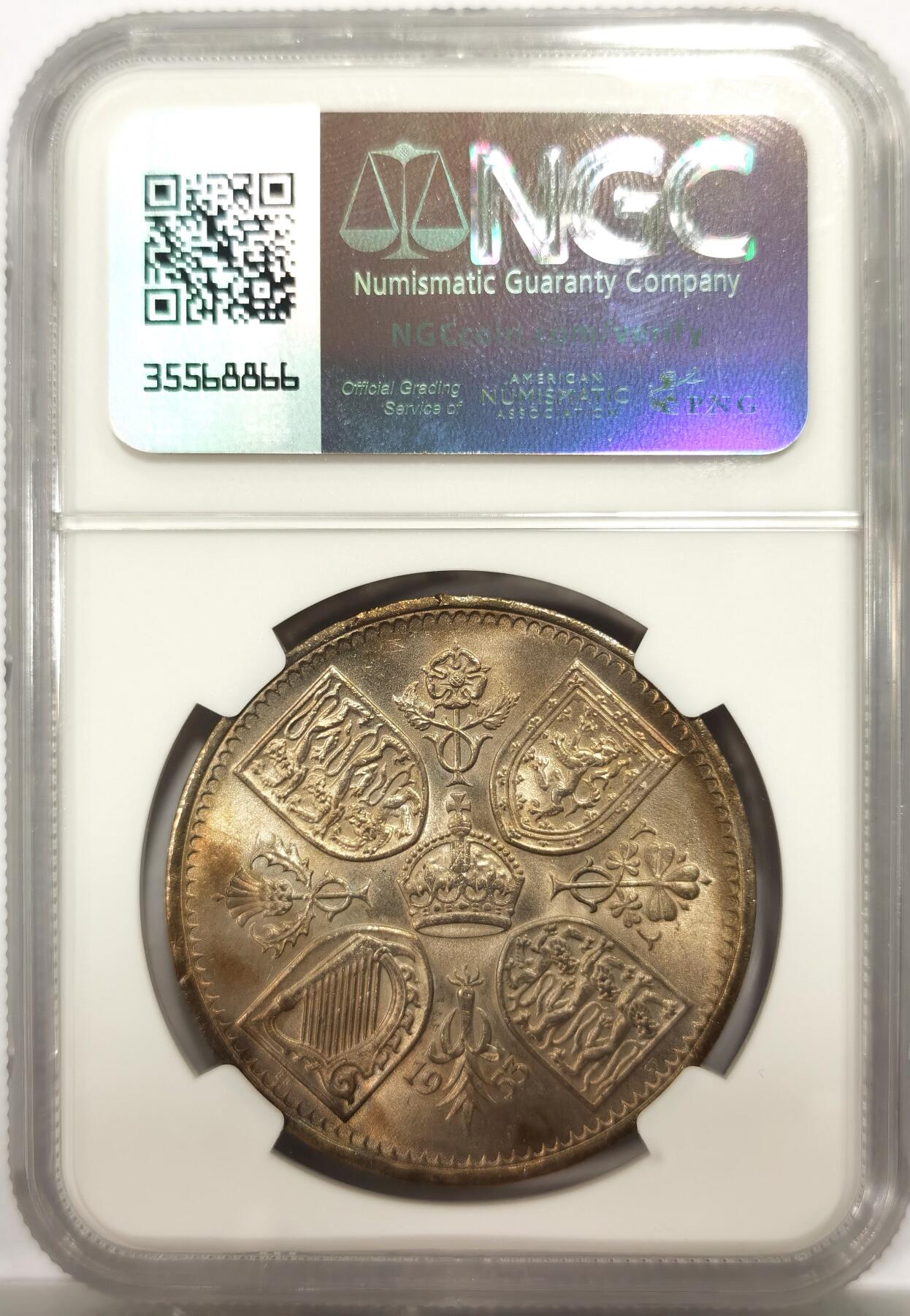 博洋堂世界钱币拍卖第146期（全场包邮） NGC MS64 英国1953年伊丽莎白二世登基纪念克朗，带彩少见