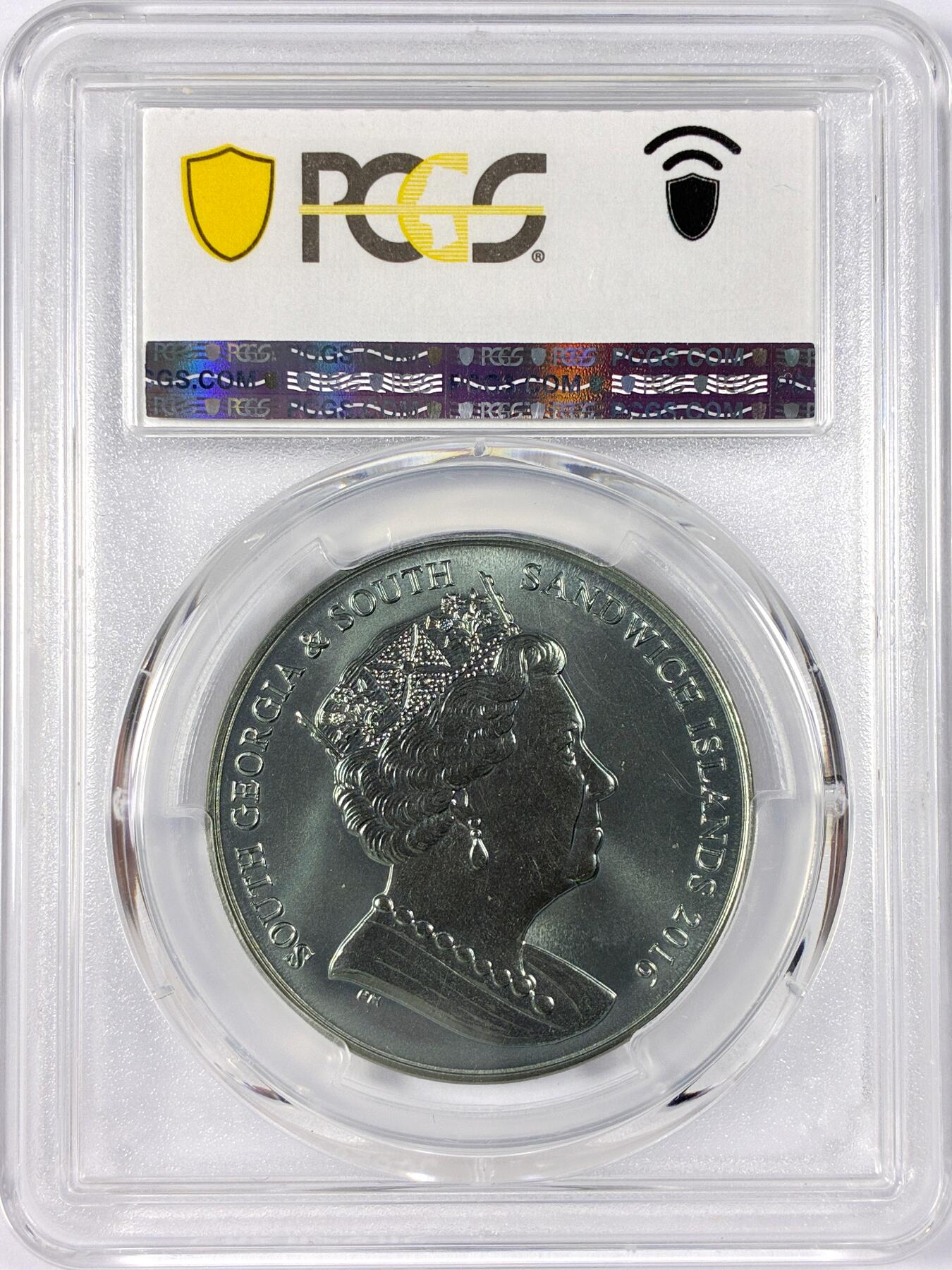 【雨安】【世界币章114期】2025-11-15 周六 19:30 保真 8秒倒数自动落锤 高效拍卖 [评级现代] S.Georgia & S.Sandwich 南乔治亚岛和南桑威奇群岛 2镑 2016年 透光层 钛币 PCGS-PR69