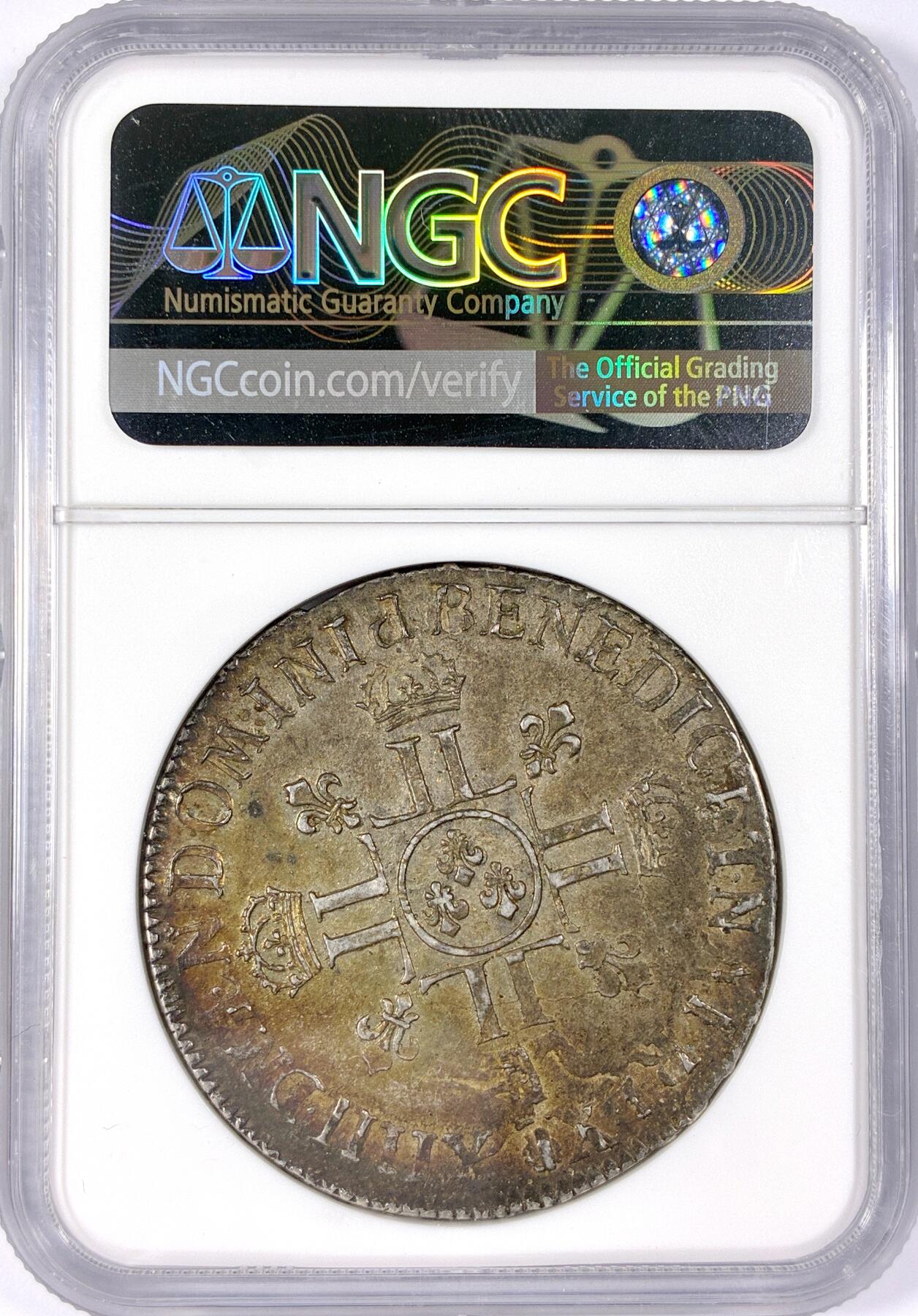 【雨安】【世界币章114期】2025-11-15 周六 19:30 保真 8秒倒数自动落锤 高效拍卖 [评级法国] France 法国 1埃居 KM#0360 (1704-1705) 路易十四 皇冠十字 1704年 NGC-AU58