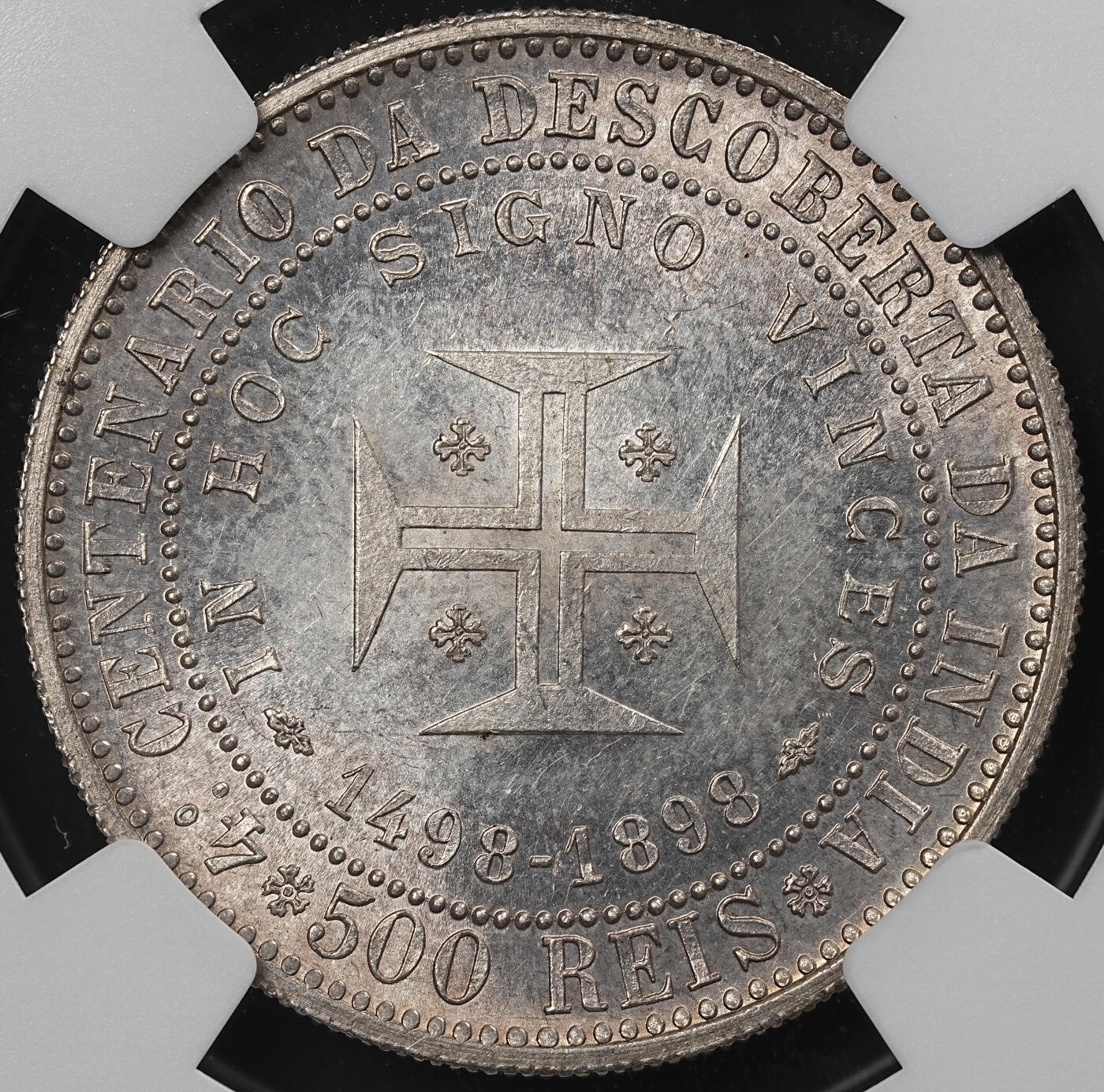 修遠堂世界钱币第九十三期 NGC MS64 1898年葡萄牙-发现印度400周年纪念500R银币