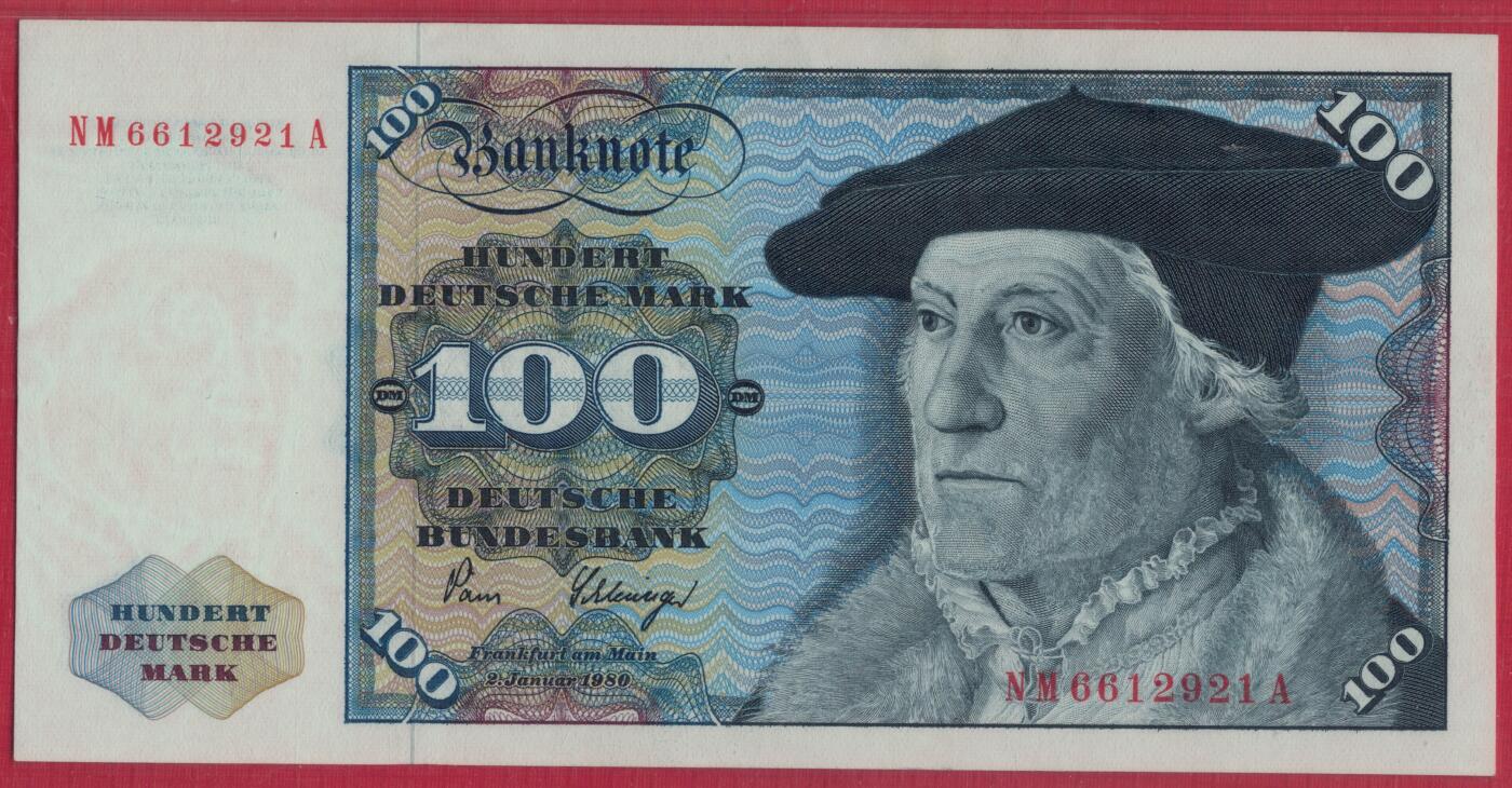 德国(联邦德国 西德)1980年100马克 P-34d(有版权声明版) 无47 实物图 UNC