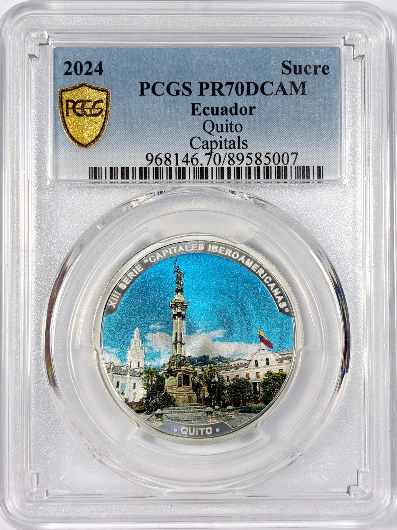 【雨安】【世界币章114期】2025-11-15 周六 19:30 保真 8秒倒数自动落锤 高效拍卖 [评级现代] Ecuador 厄瓜多尔 1苏克雷 2024年 首都基多 PCGS-PR70DCAM