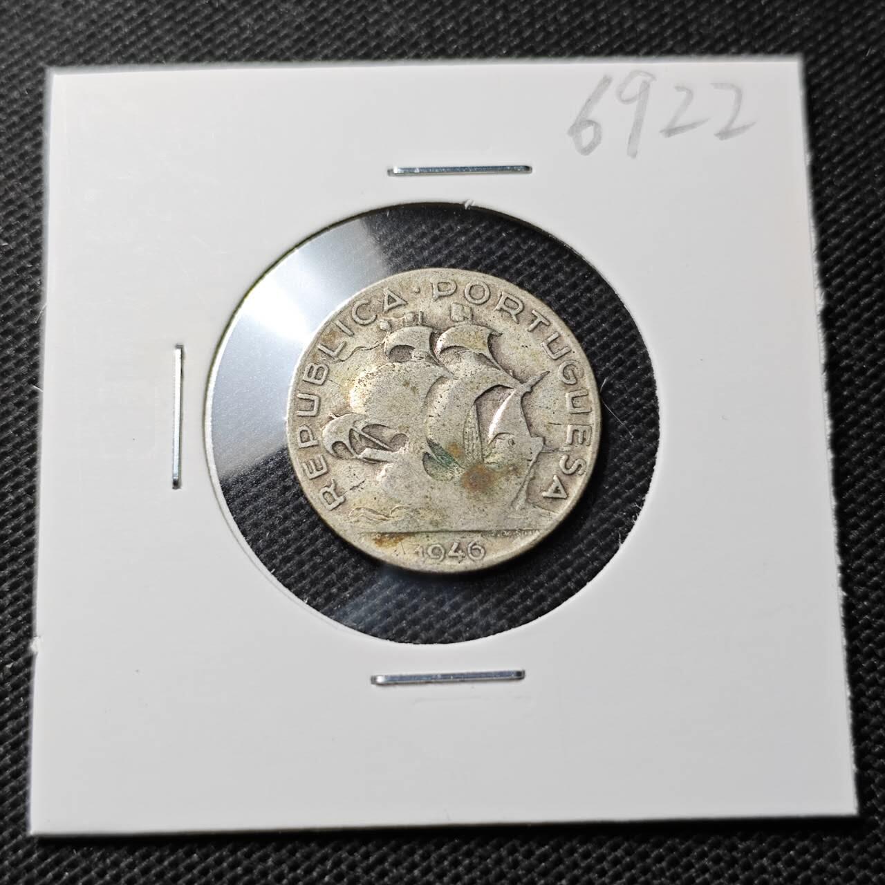 KK钱币收藏小铺  第369场  2月预留时间 周末发货  1946葡萄牙2.5埃斯库多银币