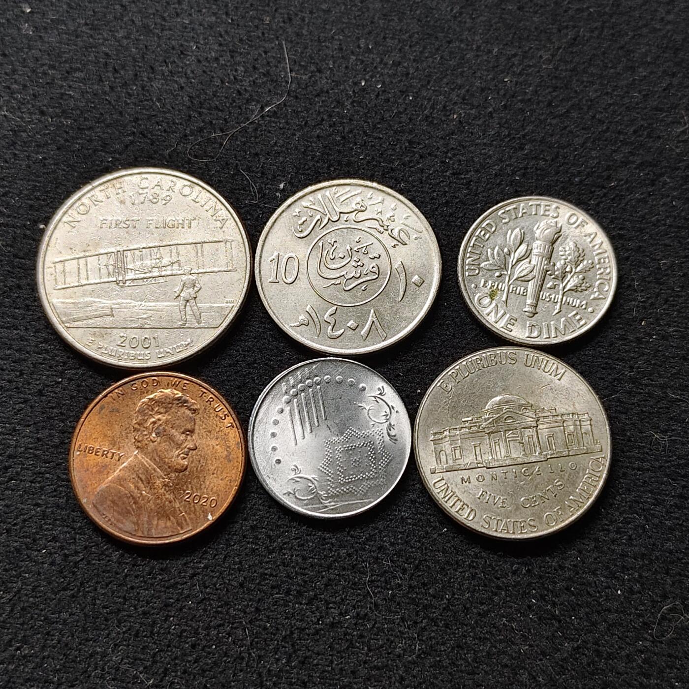 【全场包邮】纯粹捡漏拍476场（免费代拍第13场）调整中 世界各国各年份散币6枚一组-美国+沙特+马来西亚