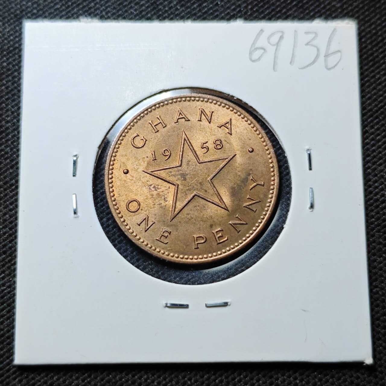 KK钱币收藏小铺  第369场  2月预留时间 周末发货  1958加纳半比塞瓦 好品铜币