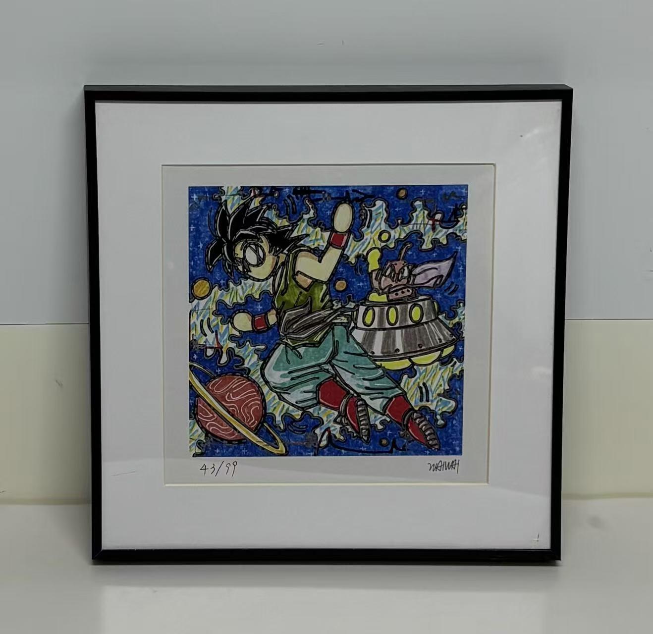 零元拍：歪歪亲笔签名 OWSON 系列作品装饰画《再见悟空》，已做装裱 合金相框尺寸25/25CM。因展品出展，镜框或亚克力可能有轻微划痕，介意勿拍