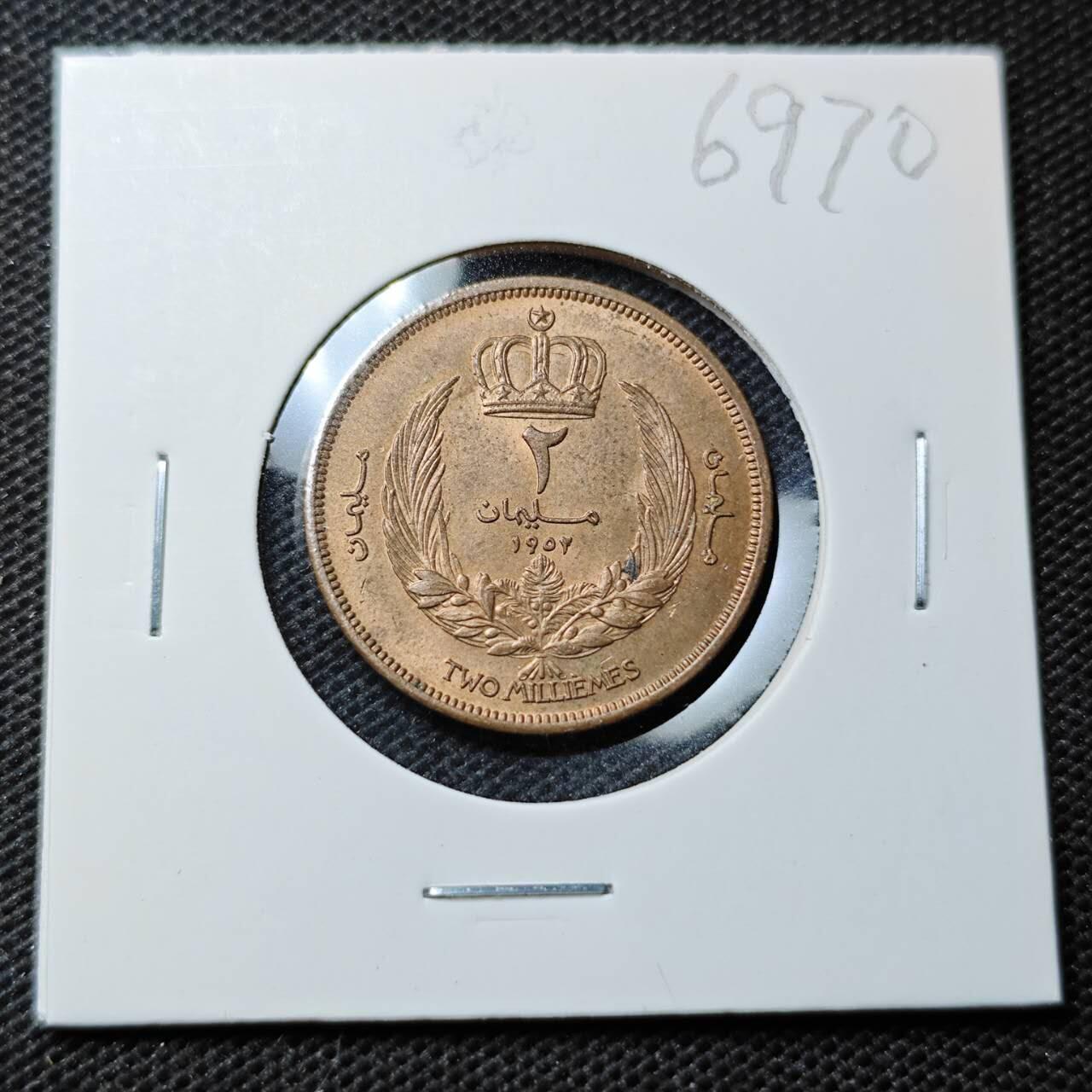 KK钱币收藏小铺  第369场  2月预留时间 周末发货  利比亚2米利姆铜币