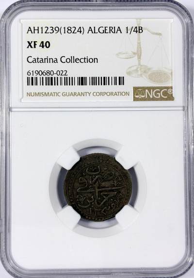 【雨安】【世界币章114期】2025-11-15 周六 19:30 保真 8秒倒数自动落锤 高效拍卖 - [评级非洲] Algeria 阿尔及利亚 1/4B 1824年 NGC-XF40