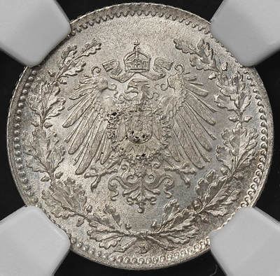 修遠堂世界钱币第九十三期 - NGC MS66 1918年德国1/2马克银币 D厂铭