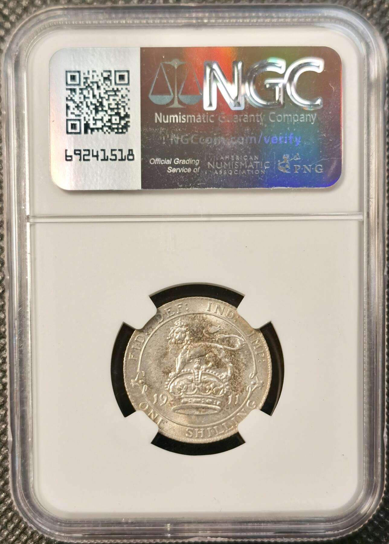 甄臻铺-世界币章拍卖（第39期）送拍享返佣金等优惠多多 NGC-MS63 1911年英国乔治五世1先令银币  状态非常好
