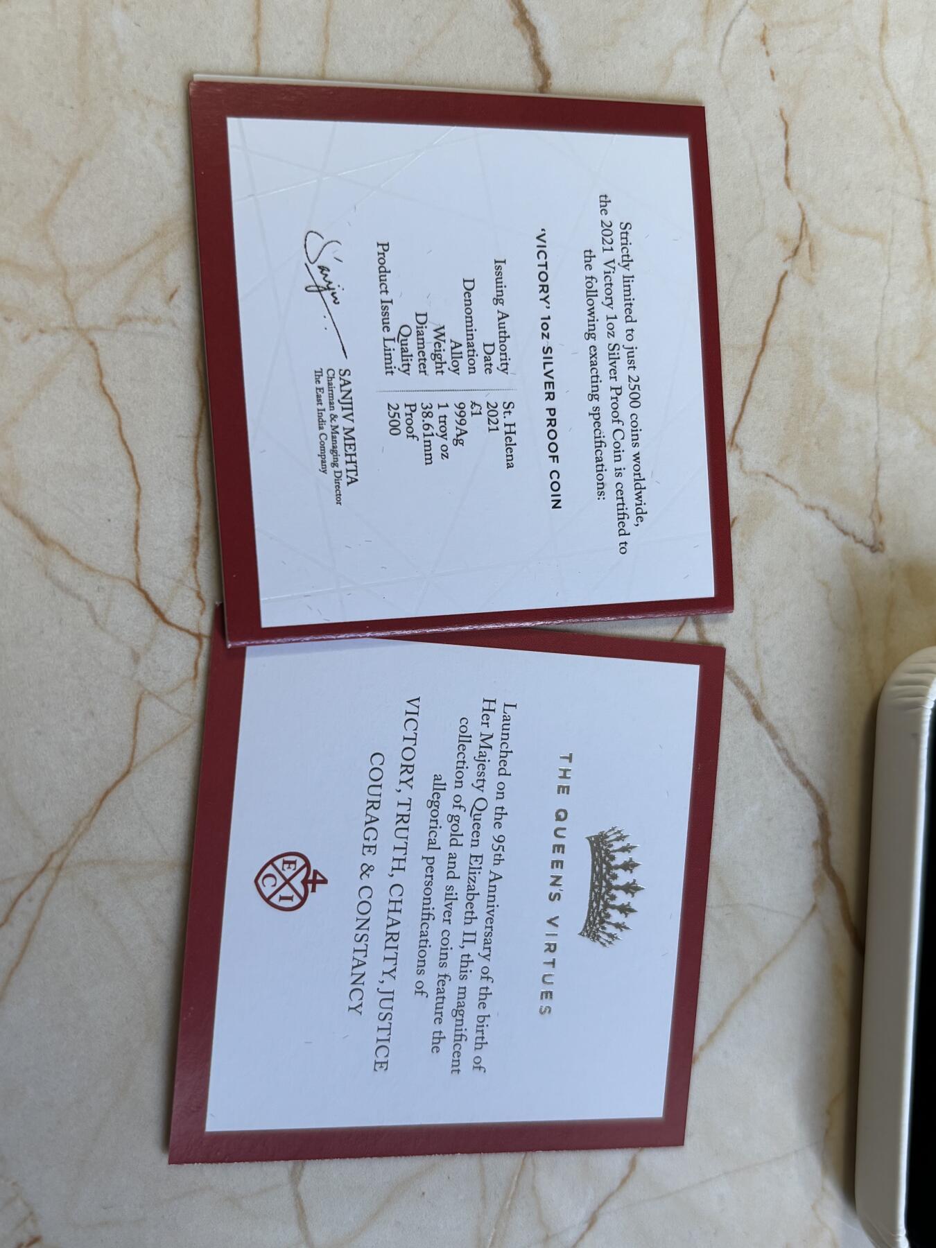 第181期拍卖 圣赫勒拿2021年美德胜利女神系列1精制1盎司银币，999银，发行2500枚