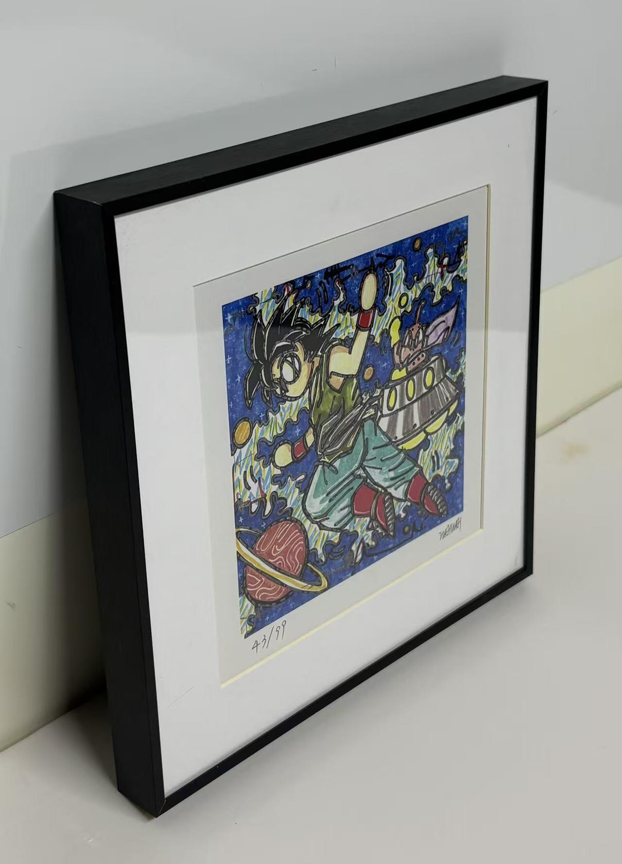 零元拍：歪歪亲笔签名 OWSON 系列作品装饰画《再见悟空》，已做装裱 合金相框尺寸25/25CM。因展品出展，镜框或亚克力可能有轻微划痕，介意勿拍