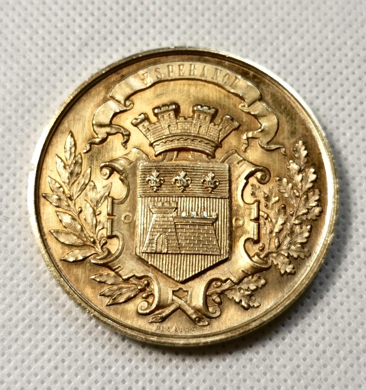 甄臻铺-世界币章拍卖（第39期）送拍享返佣金等优惠多多 法国维勒弗朗什及博若华地区农业大银章，银镀金，丰饶角1级 95%Ag   46mm 3.7mm 49g