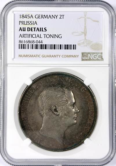 【雨安】【世界币章114期】2025-11-15 周六 19:30 保真 8秒倒数自动落锤 高效拍卖 - [评级德国] Germany 德国 德意志 2泰勒 Prussia普鲁士 Thun.253/258 腓特烈·威廉四世 1845年 NGC-AU