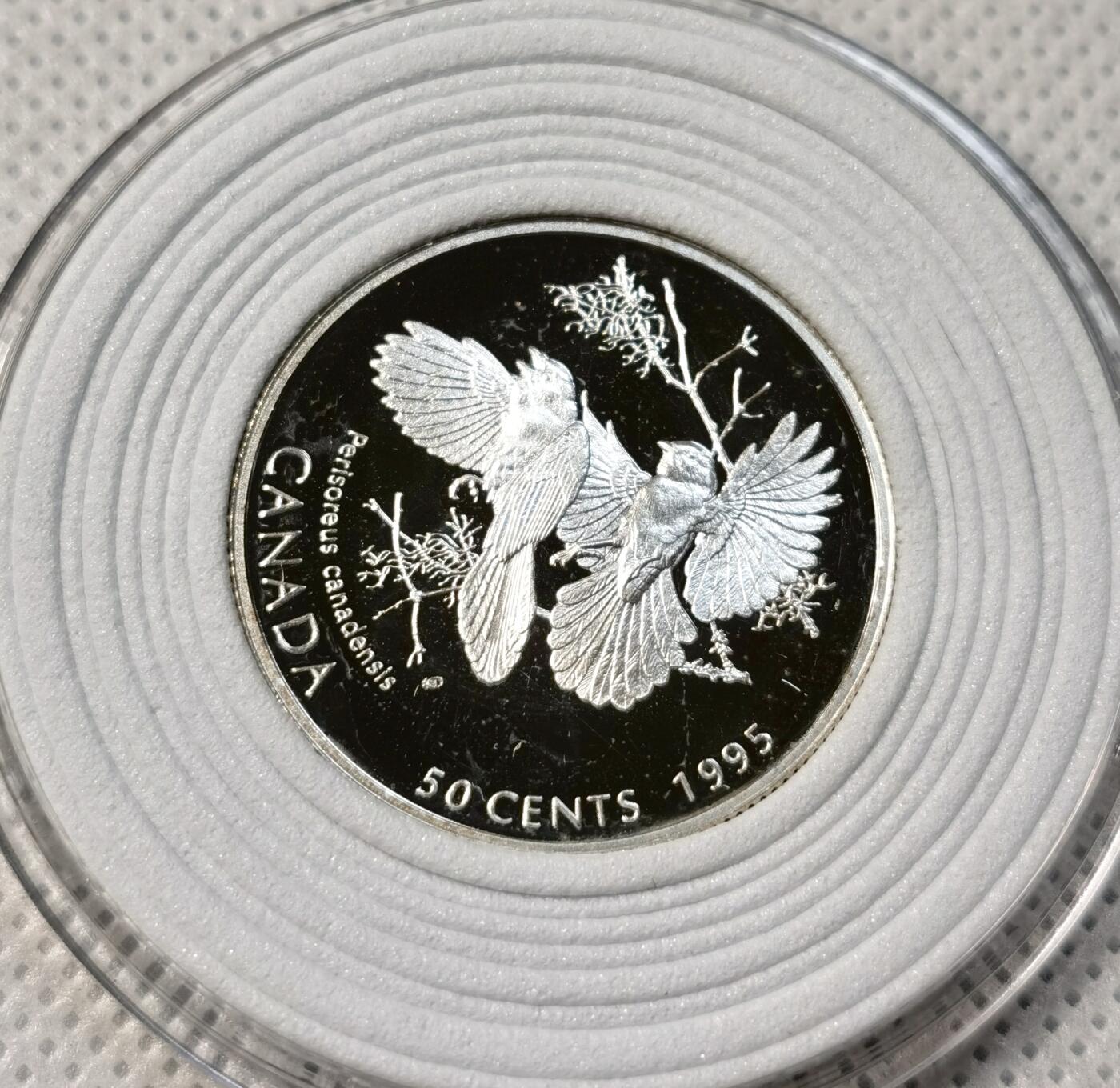 甄臻铺-世界币章拍卖（第39期）送拍享返佣金等优惠多多 加拿大灰噪鸦 PF 精制 50分银币  1995 27.13mm 2.08mm 9.34g 925Ag