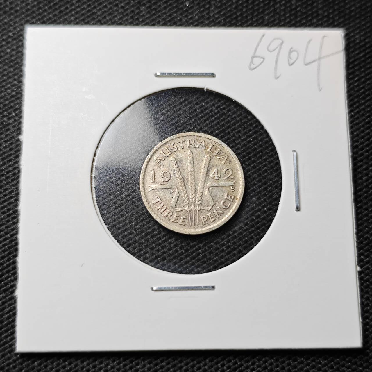 KK钱币收藏小铺  第369场  2月预留时间 周末发货  1942澳大利亚3便士银币 925高银