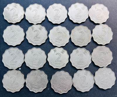 文馨钱币收藏第 281 场，【 长期接收代拍品】银元，银币，套币，纸币专场（本场截拍后休息三天，19 号发货） - 原光好品早期 1993-1995 年香港紫荆花贰元一组 20 枚