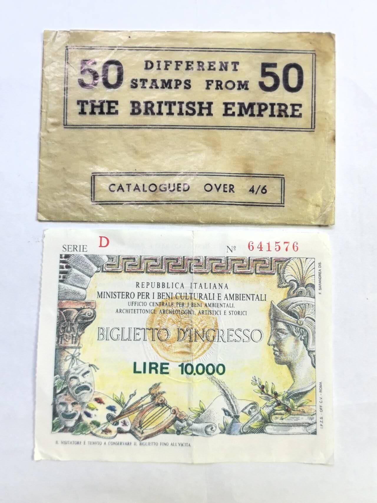 各国外币第99期 品种好部分全新 意大利门票入场券10000里拉和邮票袋