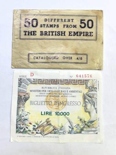 各国外币第99期 品种好部分全新 - 意大利门票入场券10000里拉和邮票袋
