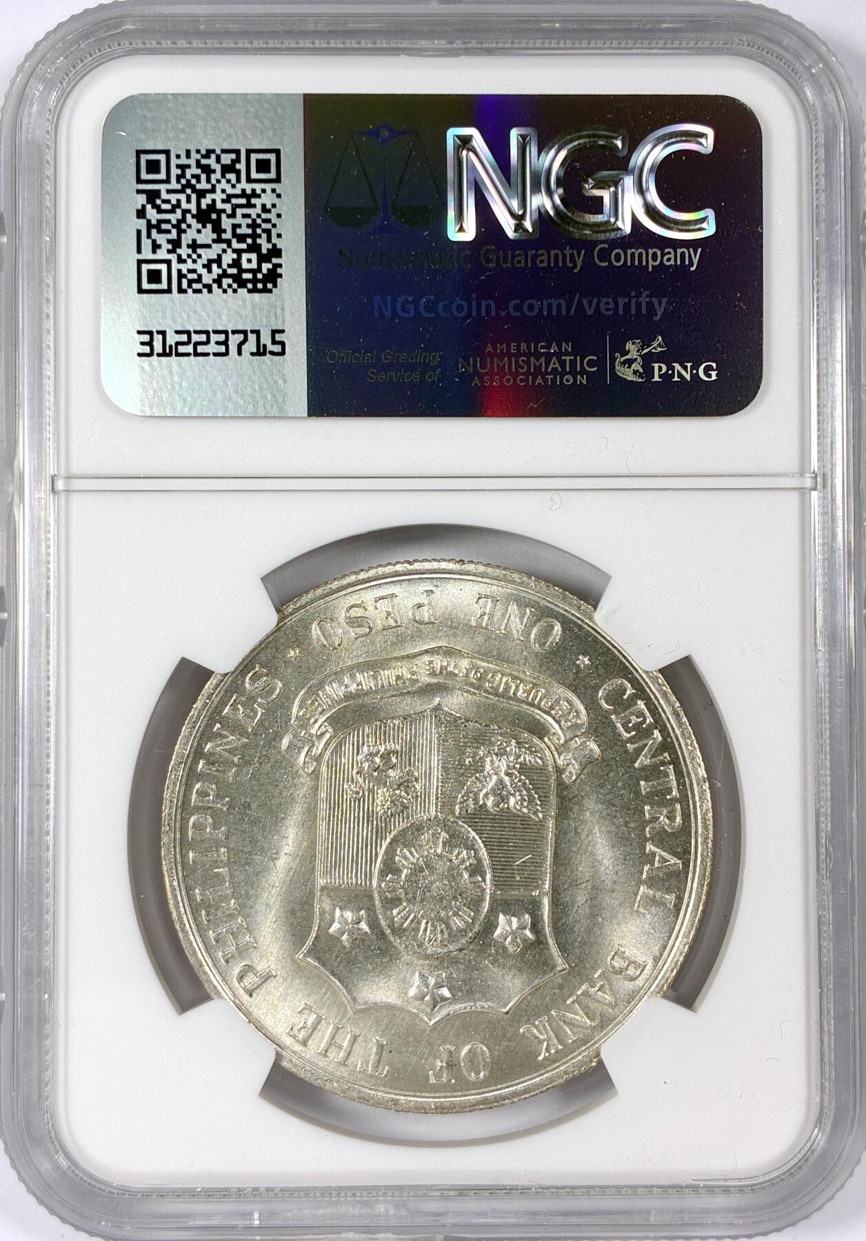 【雨安】【世界币章114期】2025-11-15 周六 19:30 保真 8秒倒数自动落锤 高效拍卖 [评级亚洲] Philippines 菲律宾 1比索 1964年 NGC-MS65+